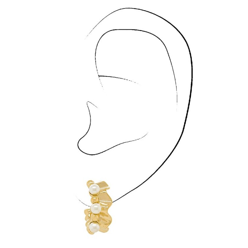 Grossé Clip-on Earrings - Ruffle Pearl - Gold Plated - Pearls - White - 16x7 mm - GA61456