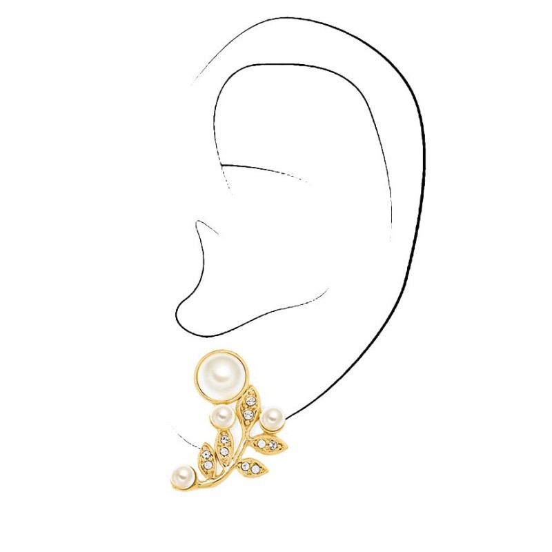 Grossé Clip-on Earrings - Statement Pearl - Gold Plated - Pearls - Crystals - 20x14 mm