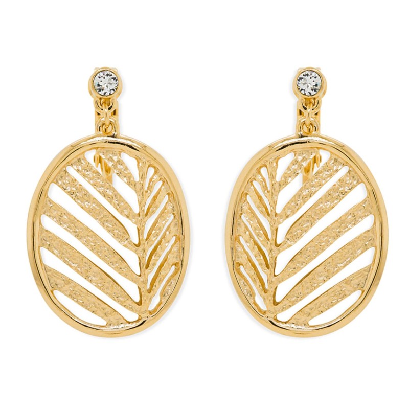 Grossé Clip-on Earrings - Foglia - Gold Plated - Crystals - Leave - 32x20 mm - GJ64200