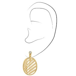 Grossé Clip-on Earrings - Foglia - Gold Plated - Crystals - Leave - 32x20 mm