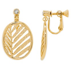 Grossé Clip-on Earrings - Foglia - Gold Plated - Crystals - Leave - 32x20 mm - GJ64200