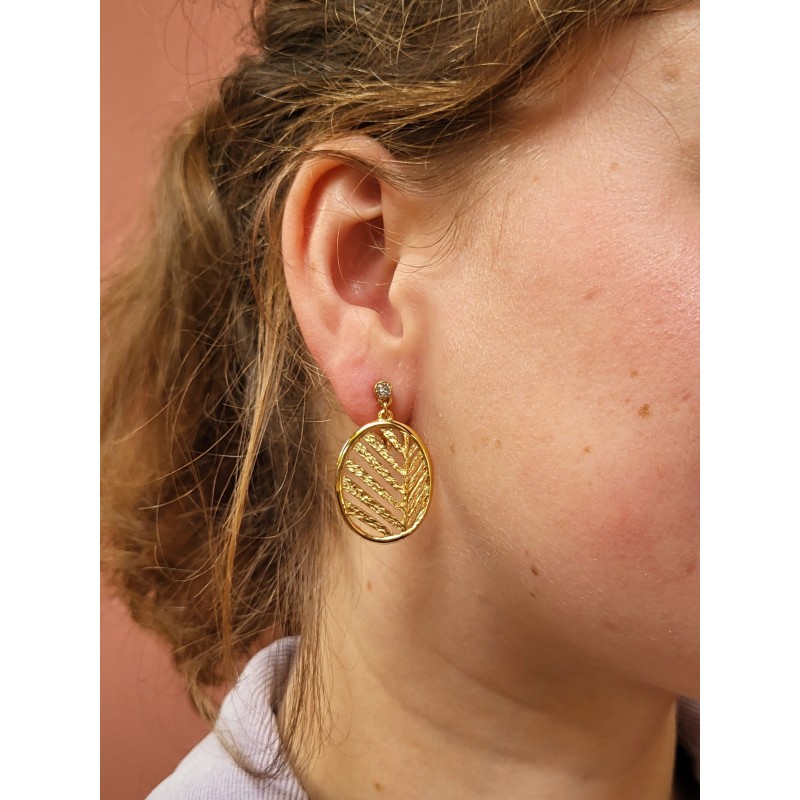 Grossé Clip-on Earrings - Foglia - Gold Plated - Crystals - Leave - 32x20 mm