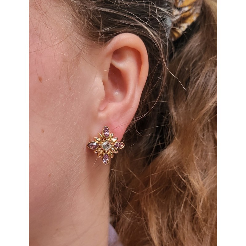 Grossé Ohrclip - Athene - Goldfarbe - Rhinestone - Rosa - 20x20 mm - Vergoldet - GA61452
