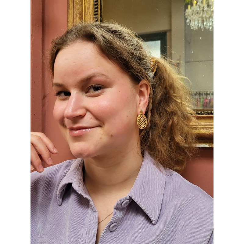 Grossé Clip-on Earrings - Foglia - Gold Plated - Crystals - Leave - 32x20 mm - GJ64200