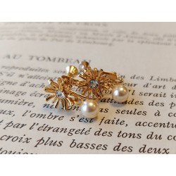 Grossé Ohrclip - Hänger - Goldfarbe - Perle - Weiss - Kristall - 20x10 mm - Vergoldet - GJ64269