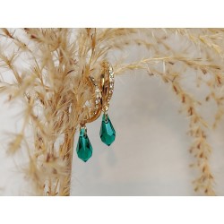 Traveller Clip Oorbellen - Hangers - Verguld - Kristallen - Druppelvorm - Groen - 30x5 mm - 157567