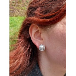 Traveller Ohrclips - Silberfarbe - Perle - 10 mm - Weiß - Preciosa Kristalle - Platiniert - 15x12 mm - 114240