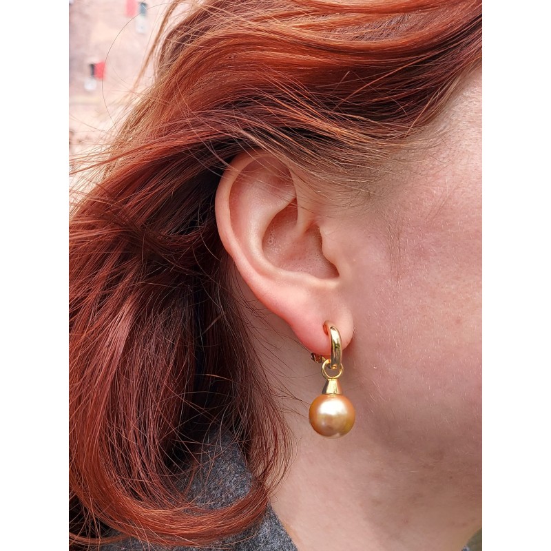 Traveller Ohrclip - Hänger - Vergoldet - Perle - 14mm - Bronze - 35x15mm