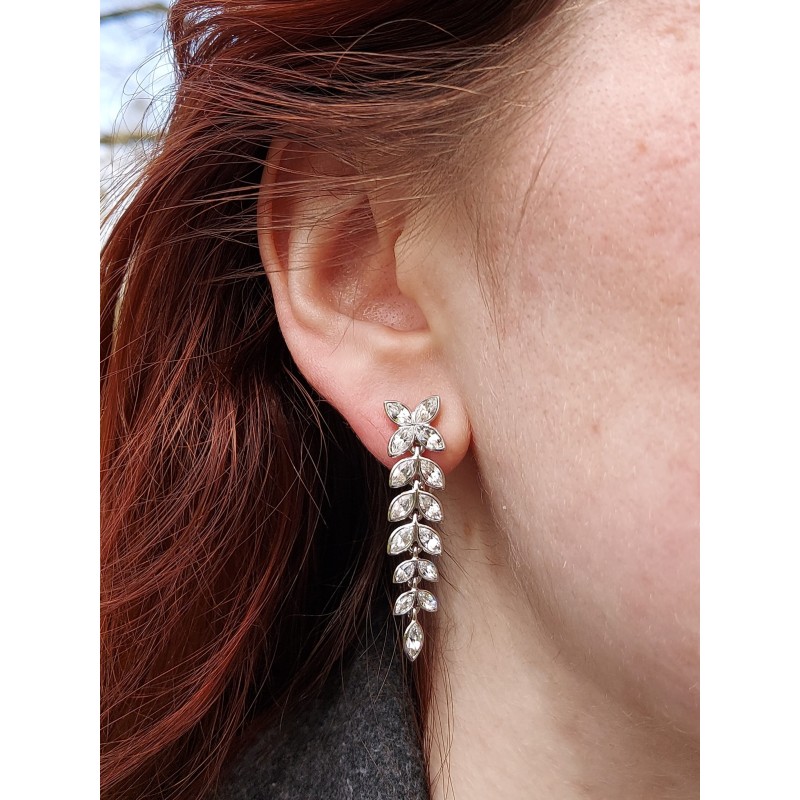 Grossé Clip-on Earrings - Pendants - Silver Coloured - Crystals - 40x10 mm - Platinum Plated