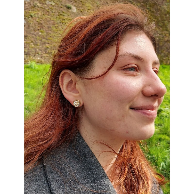 Grossé Clip-on Earrings - Medallion - Gold Coloured - Crystal - Mother of Pearl - 13 mm - Gold Plated