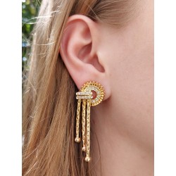 Grossé Clip-on Earrings - Pendants - Tourbillon - Gold Coloured - Crystals - 50x20mm - Gold Plated
