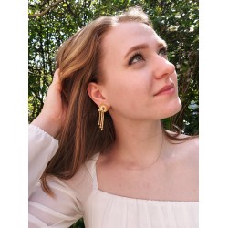 Grossé Clip-on Earrings - Pendants - Tourbillon - Gold Coloured - Crystals - 50x20mm - Gold Plated - GJ64362