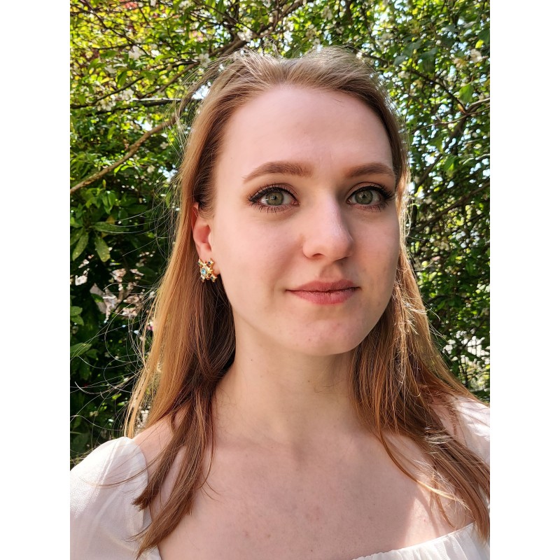 Grossé Ohrclip - Dynasty - Goldfarbe - Kristall - Blau - 20x20 mm - 22ct Vergoldet - GJ64325
