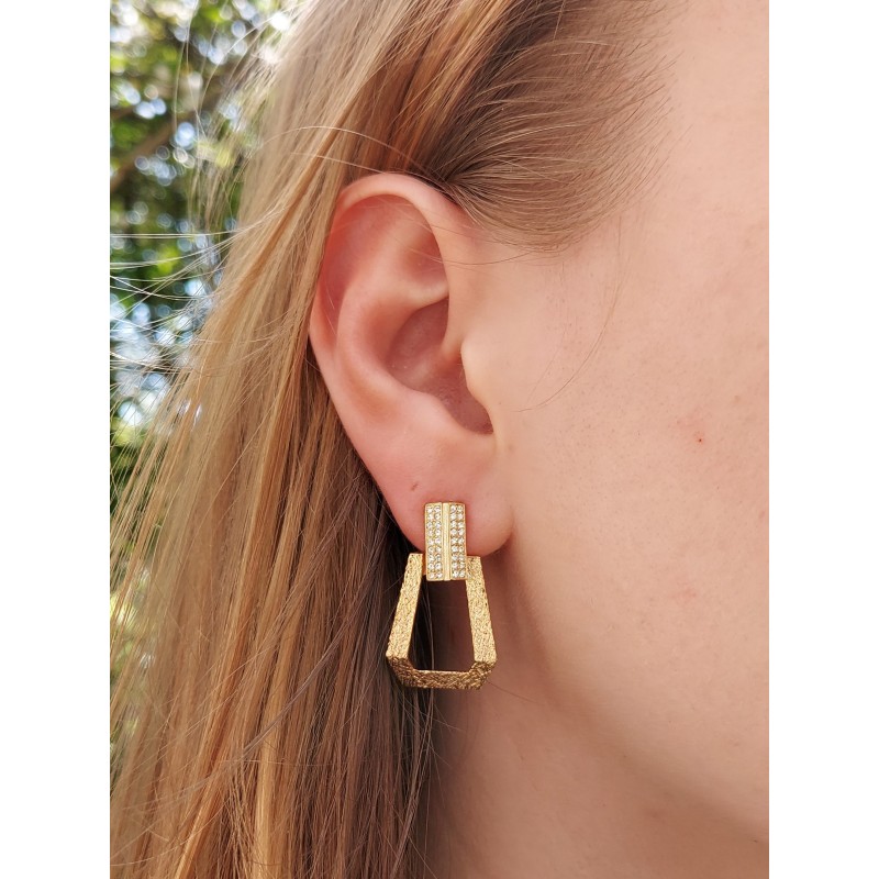 Grossé Clip-on Earrings - Pendants - Gold Coloured - Crystal - 30x20 mm - Gold Plated - GJ64180