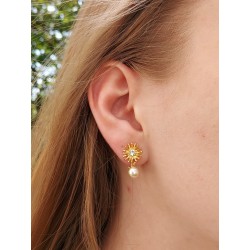 Grossé Clip-on Earrings - Pendants - Gold Coloured - Pearl - White - Crystal - 20x10 mm - Gold Plated - GJ64269