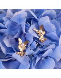 Grossé Clip-on Earrings - Butterfly - Silver Coloured - Pearl - White - Crystals - 18x13mm - Platinum Plated