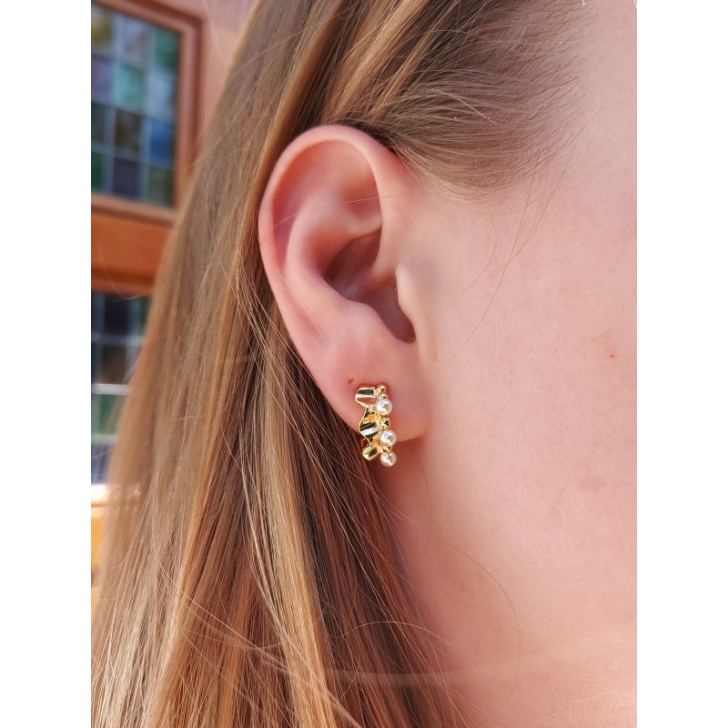 Grossé Oorclips - Ruffle Pearl - 22kt Verguld - Parels - Wit - 16x7 mm - GA61456