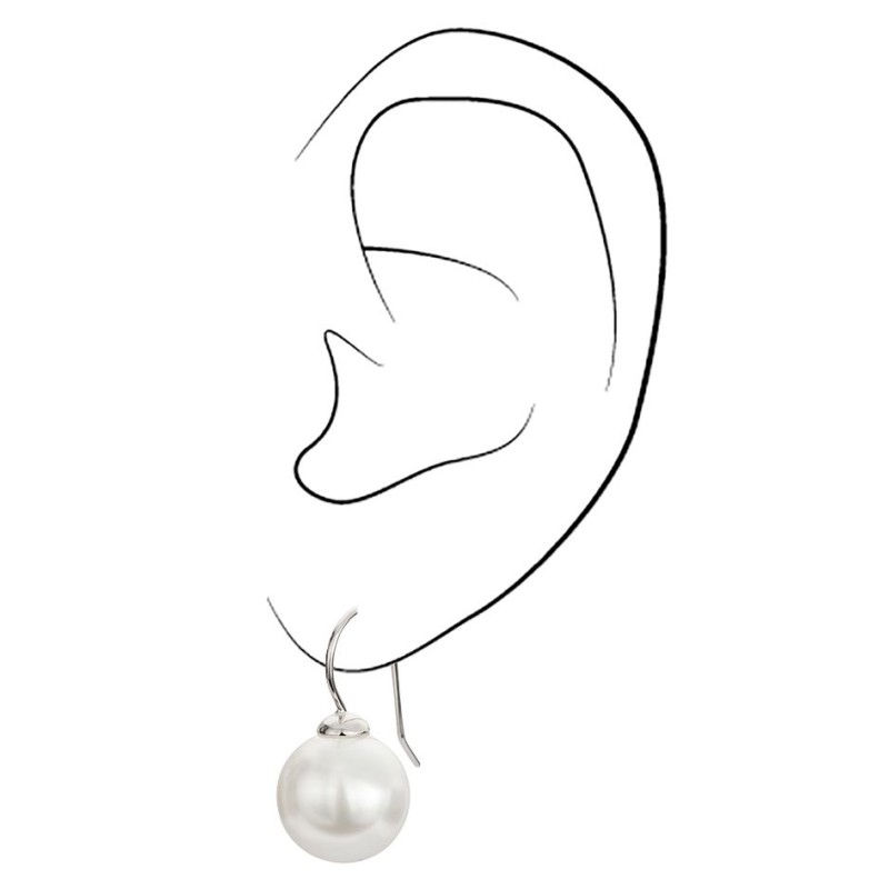 Traveller Oorhanger - Zilverkleurig - Parels - 12mm - Wit - Geplatineerd