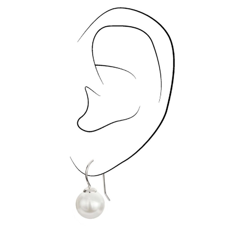 Traveller Ohrhänger - Silberfarben - Perle - 8 mm - Weiß - Platiniert