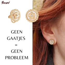 Grossé Oorclips - Medallion - Goudkleurig - Kristal - Parelmoer - 13 mm - Verguld