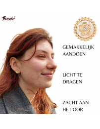 Grossé Oorclips - Medallion - Goudkleurig - Kristal - Parelmoer - 13 mm - Verguld