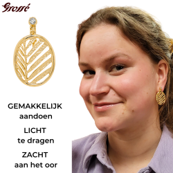 Grossé Oorclips - Foglia - Goudkleurig - Kristallen - Verguld - Blad - 32x20 mm