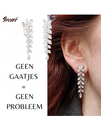 Grossé Oorclips - Hangend - Zilverkleurig - Kristal - 40x10 mm - Geplatineerd