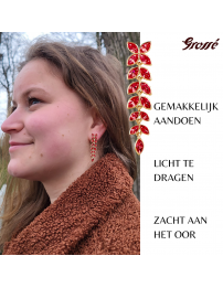 Grossé Oorclips - Hangend - Goudkleurig - Kristal - Rood - 40x10mm - Verguld - GA61549
