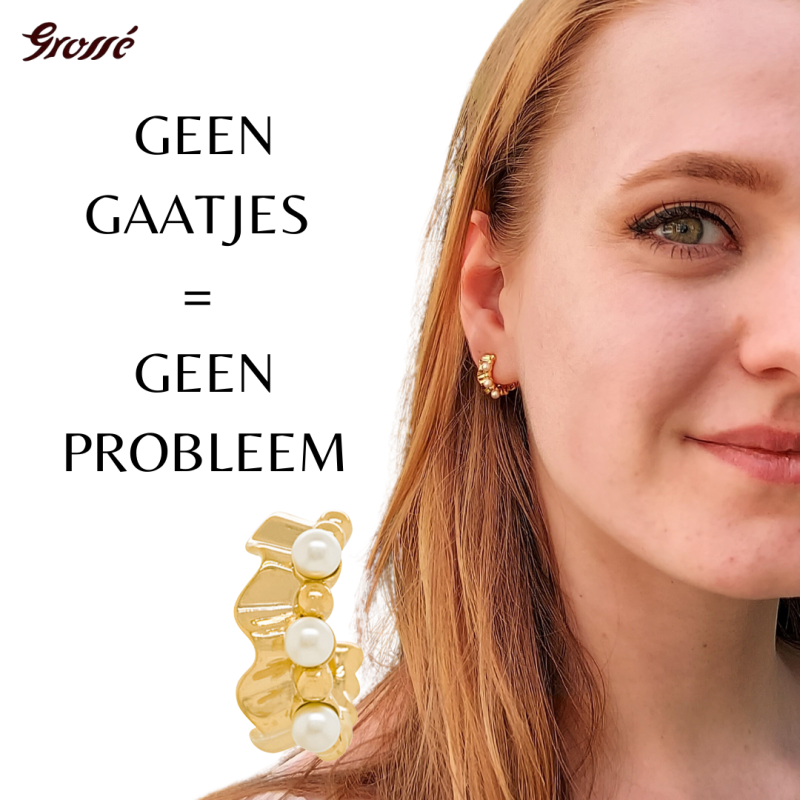 Grossé Oorclips - Ruffle Pearl - 22kt Verguld - Parels - Wit - 16x7 mm - GA61456