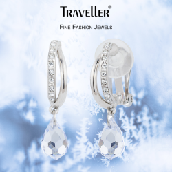 Traveller Drop Clip Earrings - Platinum Plated - Crystals - Teardrop - Light Blue / Sapphire - 30x5mm - 157570
