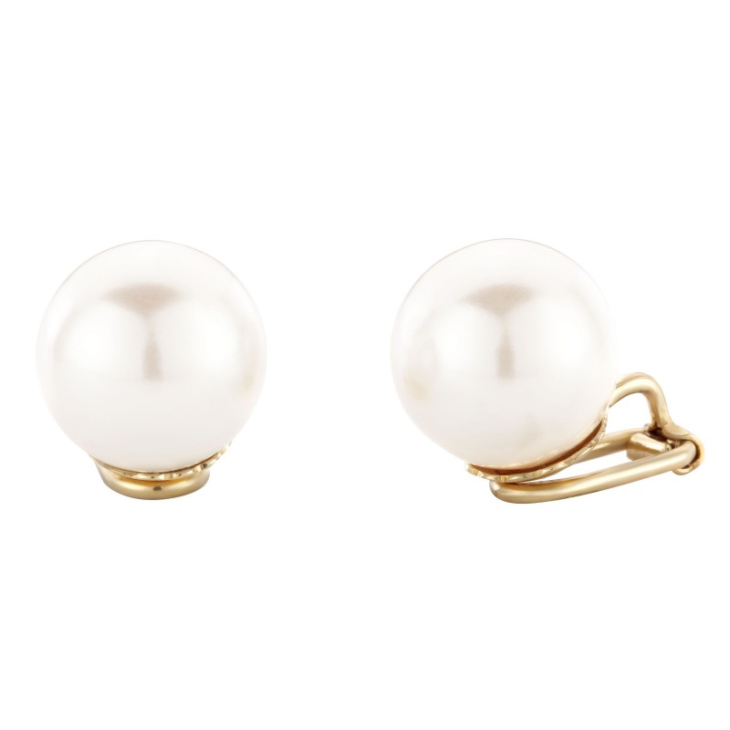 Traveller Clip Oorbellen - Parels - 14 mm - Wit - 22ct Verguld - Goudkleurig - 801014
