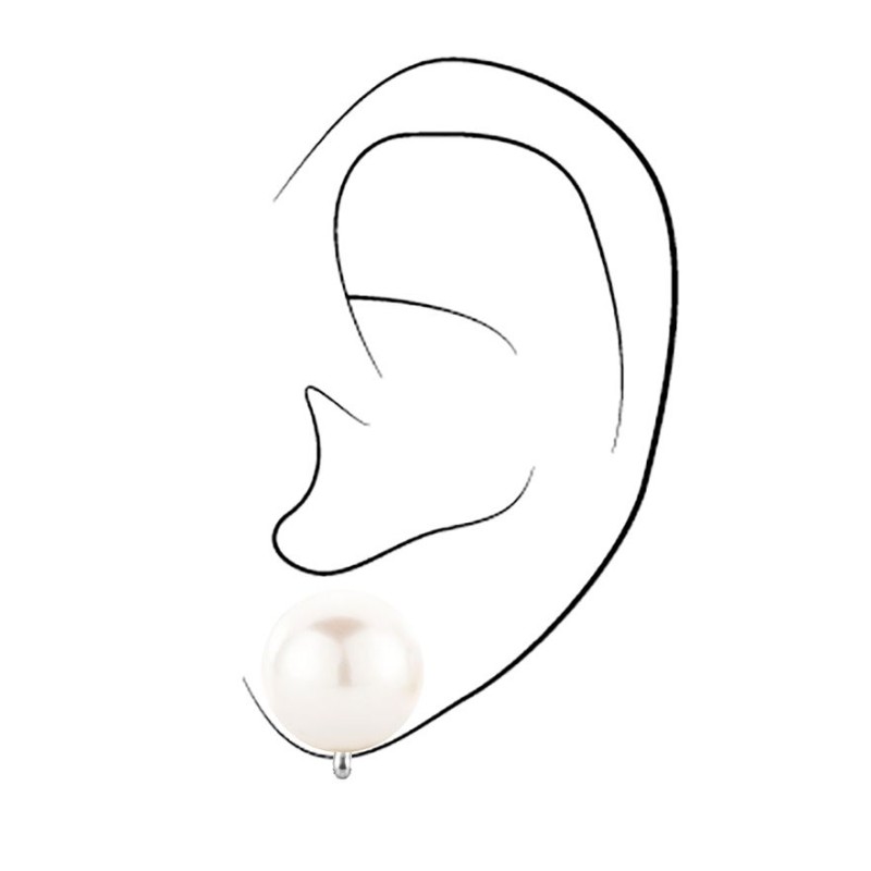 Traveller Clip-on Earrings - Pearls - 14  mm - White - Platinum plated - Silver-coloured - 801114