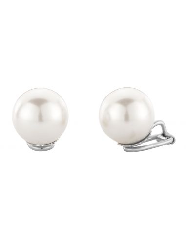 Traveller Clip-on Earrings - Pearls - 14  mm - White - Platinum plated - Silver-coloured - 801114