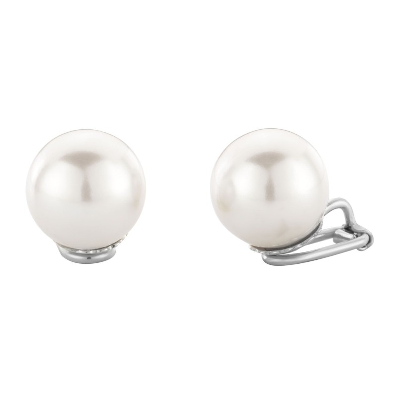 Traveller Clip-on Earrings - Pearls - 14  mm - White - Platinum plated - Silver-coloured - 801114