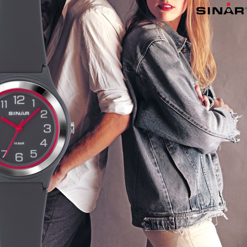 Sinar Horloge - Analoog - Grijs/ Roze - 36mm - 10 Bar - Verstelbaar bandje 13-18,5cm - XB-48-11