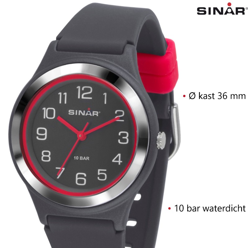 Sinar Horloge - Analoog - Grijs/ Roze - 36mm - 10 Bar - Verstelbaar bandje 13-18,5cm - XB-48-11
