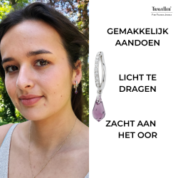 Traveller Oorbellen zonder Gaatjes - Hangers - Zilverkleurig - Kristallen - Druppelvorm - Paars - Geplatineerd - 30x5mm