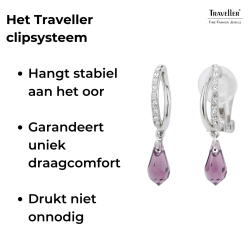 Traveller Clip Oorbellen - Hangers - Zilverkleurig - Kristallen - Druppelvorm - Paars - Geplatineerd - 30x5mm