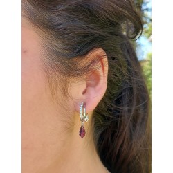 Traveller Clip Oorbellen - Hangers - Zilverkleurig - Kristallen - Druppelvorm - Paars - Geplatineerd - 30x5mm - 157568