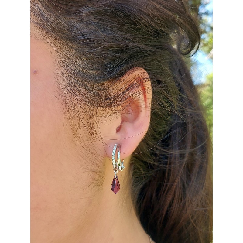 Traveller Ohrclip - Hänger - Silberfarben - Kristalle - Tropfen - Violett - Platiniert - 30x5mm - 157568