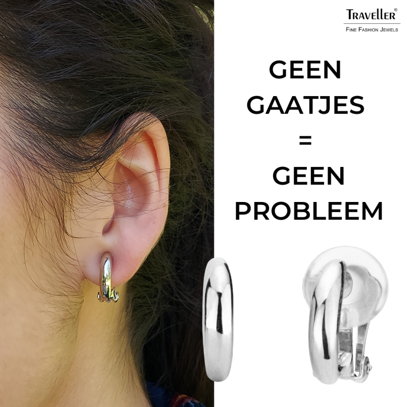 Traveller Clip Oorbellen - Geplatineerd - Half rond - Zilverkleurig - 14x4 mm
