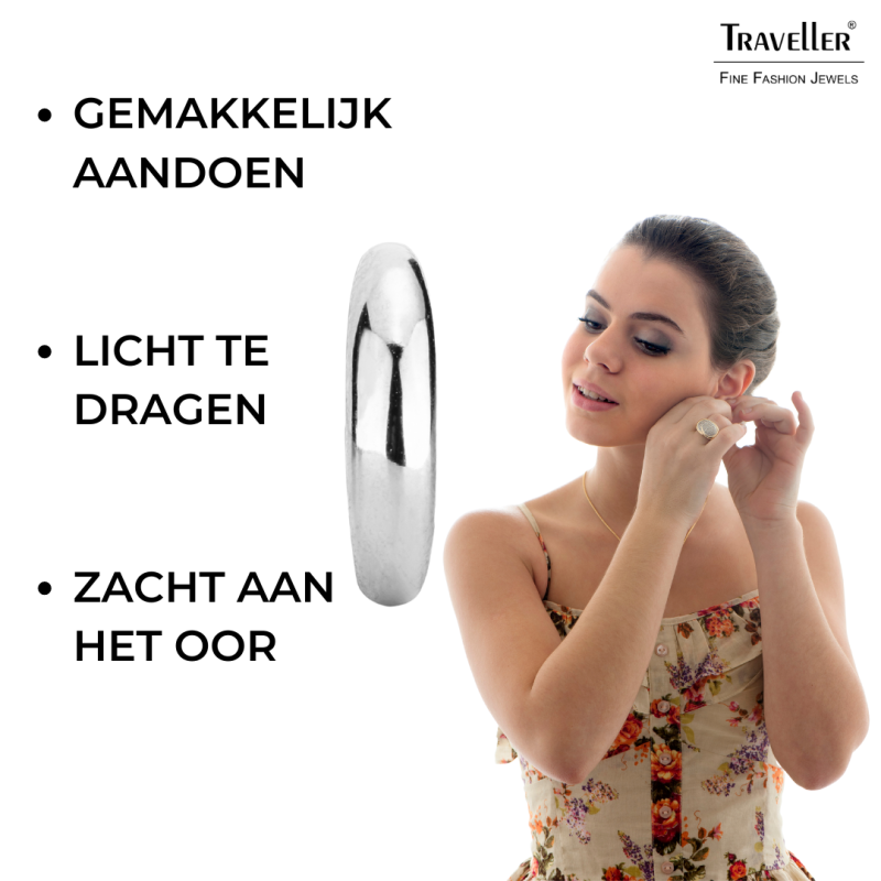 Traveller Clip Oorbellen - Geplatineerd - Half rond - Zilverkleurig - 14x4 mm - 156795