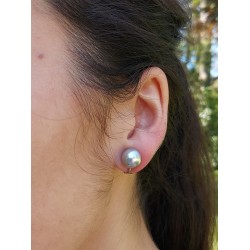Traveller Clip-on Earrings - Pearls - 10 mm - Pale grey - Platinum plated - Silver-coloured - 15x10 mm