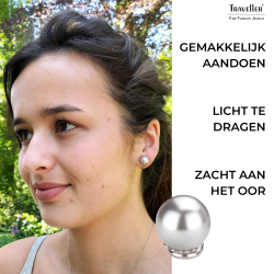 Traveller Clip Oorbellen - Parels - 10 mm - Licht Grijs - Geplatineerd - Zilverkleurig - 15x10 mm