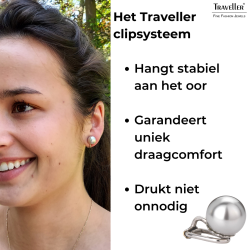 Traveller Clip Oorbellen - Parels - 10 mm - Licht Grijs - Geplatineerd - Zilverkleurig - 15x10 mm