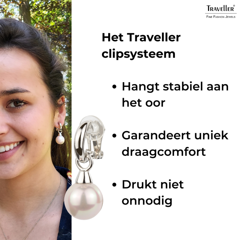 Traveller Clip Oorbellen - Hangers - Zilverkleurig - Parel - 14mm - Roze - Geplatineerd - 35x14mm - 114244