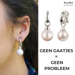 Traveller Clip Oorbellen - Hangers - Zilverkleurig - Parel - 14mm - Roze - Geplatineerd - 35x14mm - 114244