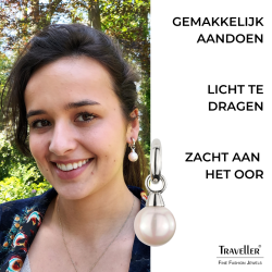 Traveller Clip Oorbellen - Hangers - Zilverkleurig - Parel - 14mm - Roze - Geplatineerd - 35x14mm - 114244