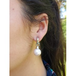 Traveller Drop Clip Earrings - Silver Coloured- Pearls - 14mm - Rose - Platinum Plated - 35x15mm