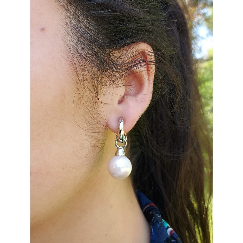 Traveller Drop Clip Earrings - Silver Coloured-  Pearls - 14mm - Rose - Platinum Plated - 35x15mm-  114244